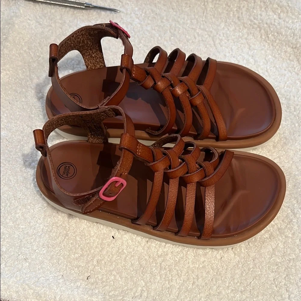 Kids Wonder Nation Brown & Pink Strappy Sandals - Picture 1 of 5